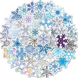 Snowflake Stickers for Water Bottle, Winter Christmas Snowflakes for Laptop, Phone, Windows, Extra Durable Vinyl Decal (Snowflake 50 Pack)