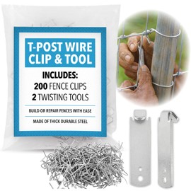 Impresa T-Post Fence Clip Bender Tool - 200 Metal T-Post Fasteners, 2 Wire Twisters - Quick Fence Installation & Repair for Farm & Garden