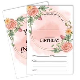 Ogleqoo 20 Pack Floral Birthday Invitations, 4 x 6 Double Sided Birthday Invites Cards with Envelopes, Kids Birthday Party Invitations for Boys and Girls Birthday Party Supplies-B03