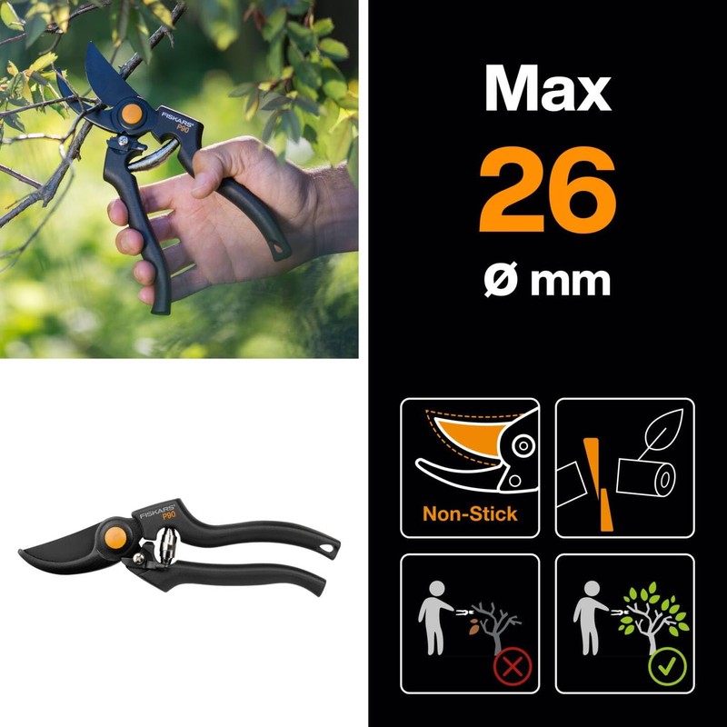 Fiskars Pro Pruner P90, Cutting diameter: 2.6 cm, Steel blades