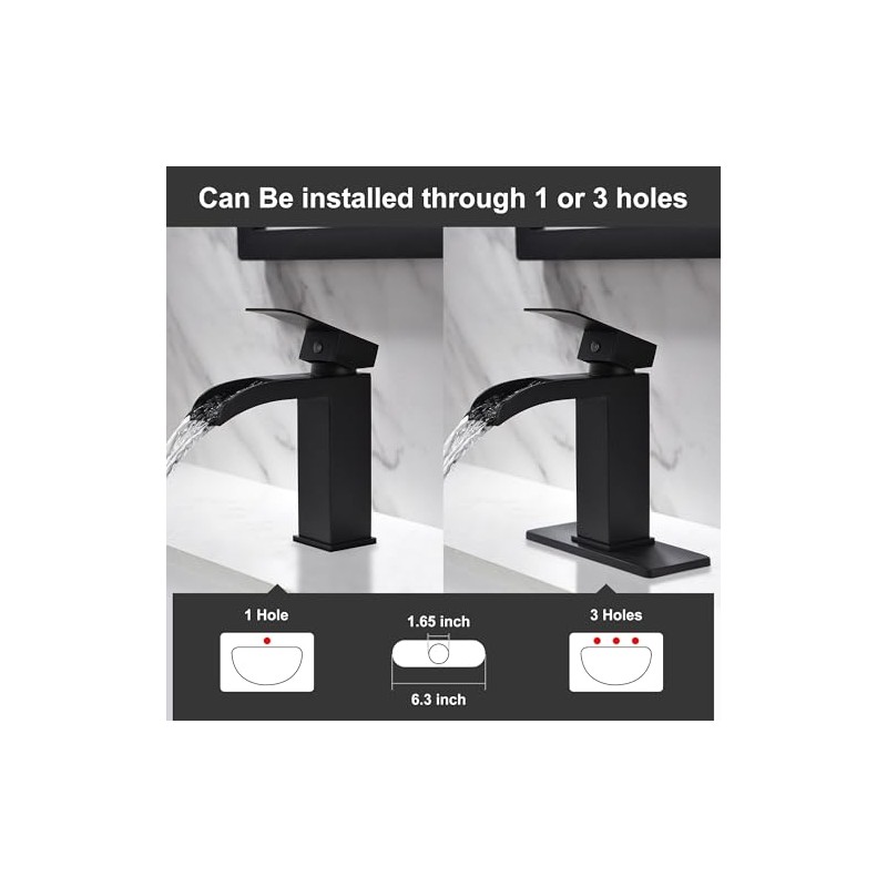 Waterfall Bathroom Faucet Black - Single Handle Bathroom Sink Faucets