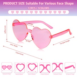 NACHLYNN 4 Pairs Pink Heart Sunglasses for Women Rimless Heart Shaped Sunglasses Candy Color Heart Glasses for Party Favors