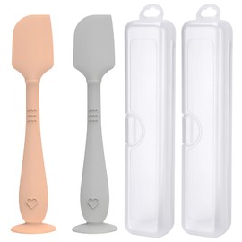 2 Pack Diaper Cream Spatula with Hygienic Travel Case, Butt Spatula Baby with Suction Base, Baby Butt Paste Spatula, Soft Silicone Diaper Rash Cream Applicator Large Size (Brown & Gray)