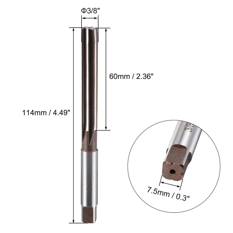 sourcing map 3/8" Hand Reamer H8 Accuracy Alloy Tool Steel