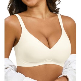 Xcutting Womens Wireless Seamless Bras Supportive Push Up Comfort Soft No Underwire Full Coverage T-Shirt Bra Everyday, Beige-Medium