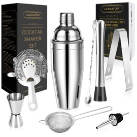 LIVEHITOP Cocktail Set, Stainless Steel Cocktail Mixing Set, Professional Bartender Kit with 750 ml Shaker Recipe Book, Gift for Home, Party, Bar