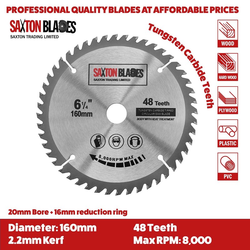 Saxton TCT Circular Wood Saw Blade 160mm x 20mm x