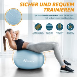 TRESKO® Gymnastics Ball BPA-Free with Air Pump | Ball for Fitness, Yoga, Gymnastics, Pregnancy, Core Training, Back | Yoga Ball Pezziball Pilates Ball Sitting Ball Anti-Burst 300 kg
