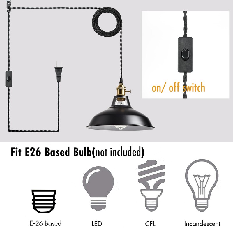 YUBOLE Industrial Hanging Lights with Plug in Cord, Black Barn
