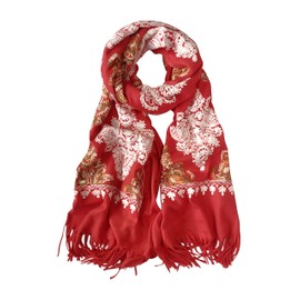 Urban CoCo Women's Embroidered Tassel Long Shawl Oversize Scarf Wraps for Women （#2-Red）