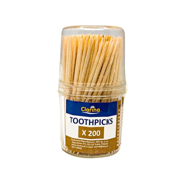 Clarina 200 x Wooden Toothpicks 65 mm - For Food