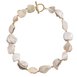 BERYOHZ Boho Natural Irregular Shell Necklace - Gold CCB Bead Vacation Jewelry with OT Clasp(BN-0077-Beige)