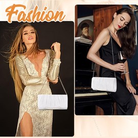 RPAEOY Clutch Women's Glitter Sequins Pleated Evening Bag Removable Chain Bag Wedding Leisure Date Wedding Cocktail Party Dance Party Birthday Party Gift, silver