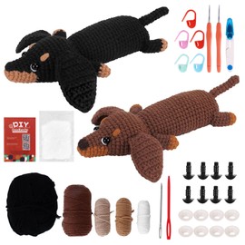Crochet Set for Beginners, Crochet Kit for Beginners, Animals, Crochet Set, Dachshund Dog Crochet Set with Yarn Hooks, Needles for Step Video Crochet Learning for Adults Children Learning Knitting