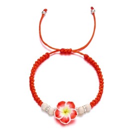 ChungLong0593 1/5PC Colorful Hawaiian Frangipani Woven Bracelet Bohemian Tropical Flower Pendant Accessories Women's Fashion Hawaiian Beach Resort Party Jewelry Gifts-red