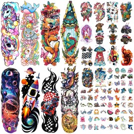 52 Pcs Temporary Tattoo for Kids Full Arm Castle Butterfly Cat Truck Dinosaur Rocket Planet Cute Animal Body Face Fake Arm Tattoos for Girls Boys Tiny Tattoo Stickers Birthday Gifts Party Supplies