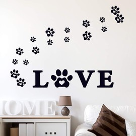 Outus 61 Pieces Paw Love Dog Wall Decor Decals Vinyl Paw Prints Sticker Wall Art Decoration for Dog Lover Home Decor and Dog Mom (Black Color)