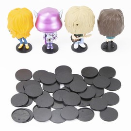 FIGURESLAB 28 PCS Figure Stand Base with 60PCS Adhesive for Fuko Pop, 1.57 Inch Black Round Plastic Bases No Peg, Doll Model Storage Organizer Display Holder Accessories for Action Figures