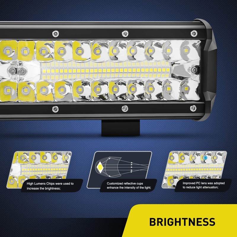 Nilight 12 Inch 300W LED Light Bar Triple Row Flood