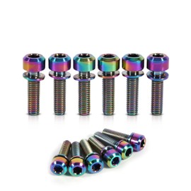 Gugxiom Bicycle Stem Bolts, 6Pcs Titanium Alloy M5 * 18Mm Bolts Screw, Alloy Hex Tapered Bike Stem, Bike Fixed Stem Bolts with Washers Set for Mtb Bicycle Stem (Rainbow) (Colorful)