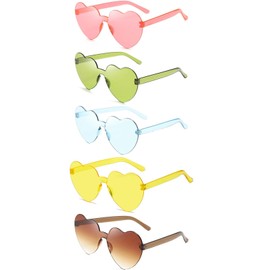 HPTKSI Anteojos de Bloqueo de Luz, Gafas de sol en Forma de Corazón de moda para Hombres y Mujeres - Paquete 5