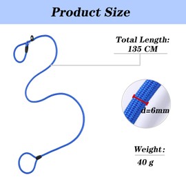 Dog Slip Lead, Light Weight and Durable Dog Training Leash Rope to Stop Pulling,Easy to Slip On,No Collar or Harness Needed, 135cm Long Adjustable Pet Lead Leash for Small Dogs(Blue)