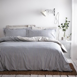 Das Leinen Yard Die Hebden Duvet Set Reversible Striped Design - 1 x Pillowcase Including Machine Washable - 135 x 200 cm (53 x 79 inches), Cotton, Blue/Grey/Natural, Single