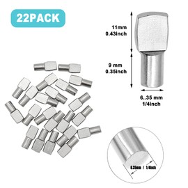 22 Pcs Shelf Pins Pegs,1/4 Inch Diameter Spoon Shape Nickel Plated Shelf Support Pegs,Bookshelf Pegs for Shelves,Cabinet Shelf Bracket Pegs Shelf Pins Holders for Kitchen Furniture & Closet (Silver)