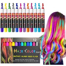 EBANKU 12 Color Temporary Hair Chalk, Hair Chalk Pens Crayon for Girls,Washable Hair Color Dye Birthday Gifts Christmas Halloween Cosplay Party Favors for Girls Kids Adults