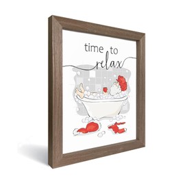 heilkee Funny Christmas Bathroom Decor Wall Art Red and White Christmas Decor Relax Sign Santa Claus Pictures Funny Christmas Gifts(Brown Framed, 8x10in)