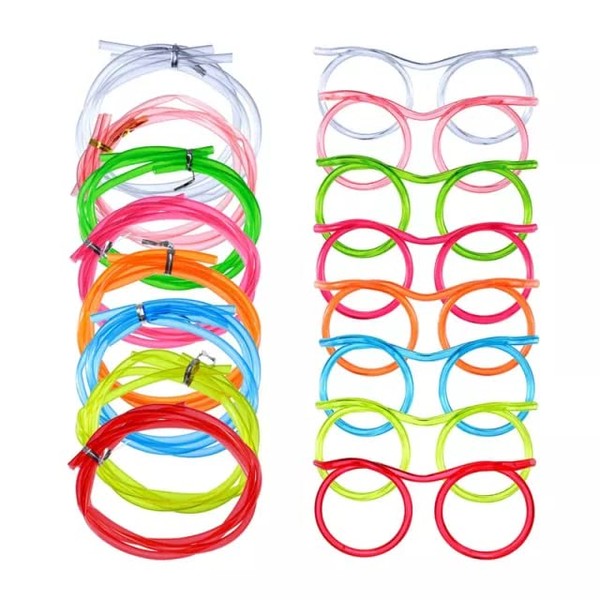 Toyseum 8 x Silly Straw Glasses, Ideal Goody Bag Fillers for Kids, Fun Party Accessories for Boys & Girls, Unique Drinking Straws, Perfect Kids Party Favours, Pack of 8 Mixed Colours