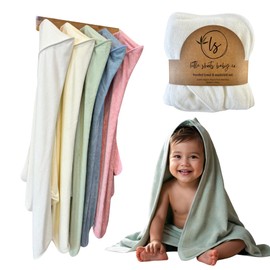 Baby Bath Towel with Hood and Washcloth Set, 100% Organic Rayon Made from Bamboo, Silky Soft and Absorbent, Large Size of 35" x 35" & 10" x 10" Baby Essential in Rose
