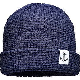 Unisex Organic Cotton Beanie: Anchor (Patch) – Men's Winter Hat – Organic Cotton Knitted Hat Women, Navy - Anchor
