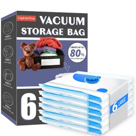 CaptainFive Vacuum Storage Bags 6 Packs, Large Reusable Vacuum Bags (80 x 61cm) for Clothes, Duvets, Bedding, Pillows, Vacuum Seal Bags for Home Organization, Moving and Storage