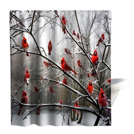 Final Friday Forest Tree Shower Curtains Cute Cardinal Birds on Branch Theme Cloth Fabric Bathroom Decor Sets with Hooks Waterproof Washable 72 x 72 inches Red White and Brown
