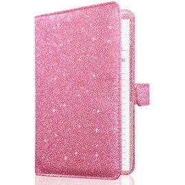 Caweet Server Book for Waitress-Leather Waitress Book Organizer with Zipper Pocket Cute Waiter Book Server Wallet with Magnetic Closure, Glitter Pink