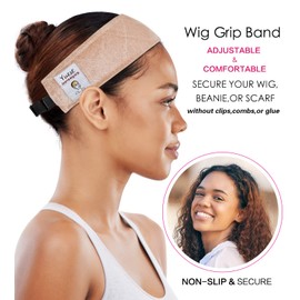 Yuest Grip Band - Lace Front Headband for Secure, Non-Slip Grip and Keeping Wigs in Place - Velvet No-Slip Gripper Accessory for Women, Beige, 2 Pack