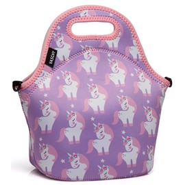 Lunch Box Bag for Girls,VASCHY Neoprene Insulated Lunch Tote with Detachable Adjustable Shoulder Strap in Pink Unicorn