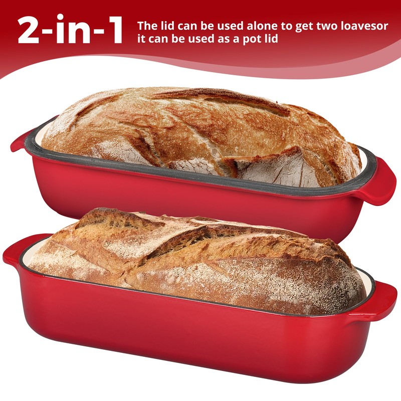 EDGING CASTING Enameled Cast Iron Loaf Pan with Lid, Bread