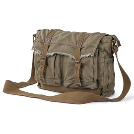 GOOTIUM Canvas Messenger Bag - Vintage Shoulder Bag Frayed Style Boho Purse, Field Tan