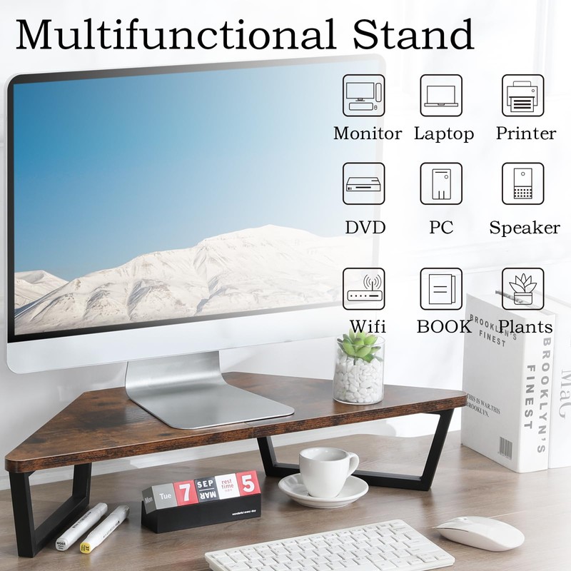 TEAMIX 26 inch Triangle Monitor Stand Riser, Desktop Corner Shelf