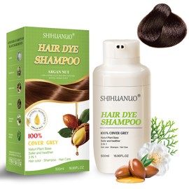 SHIHUANUO Hair Dye Shampoo 3 in 1 for Gray Hair Coverage,Argan nut Natural Shampoo Hair Dye for Women & Men/Ammonia-Free 520ml(Dark Brown)