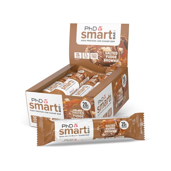 PhD Smart Hight Protein Bar Low Sugar, Nutritional Protein Bars/Protein Snacks, Salted Fudge Brownie Flavour, 20g of Protein, 64g Bar (12 Pack)