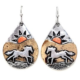 Horse Navajo Aztec Tribal Teardrop Earring (Silver)