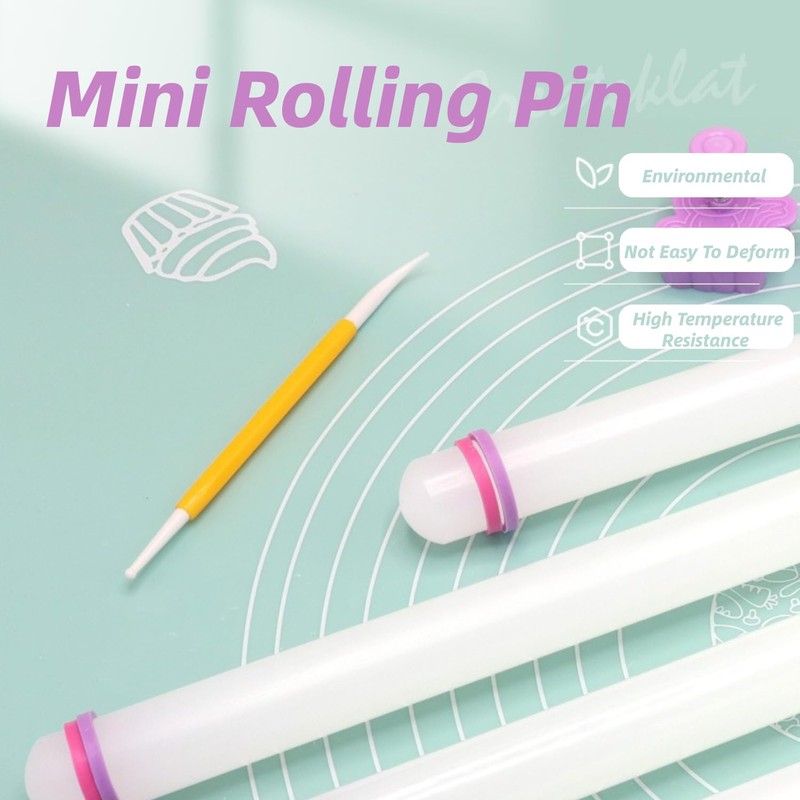 2Pcs Rolling Pin with Thickness Rings, Adjustable Plastic Rolling Pin