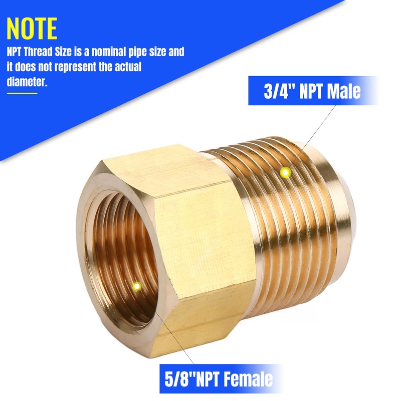 Brass Pipe Adapter - 5/8" SAE Female to 3/4" SAE