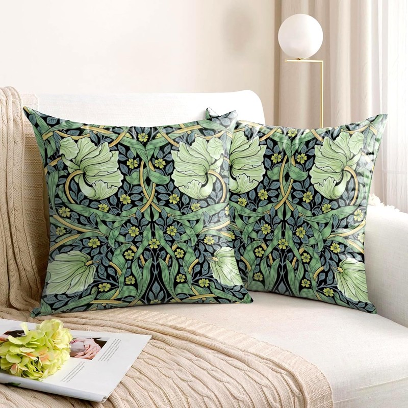 HUASHUZI Cushion Covers William Morris 45x45cm Green Leaf Decorations Double