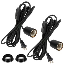 Hanging Light Cord Kit with Plug,Pendant Lamp Rope with Switch,Ceramic Bulb Socket,for DIY Lampshade Replacement Lantern Cord,Swag Lamp kit Plug in,Cloth Wrapped 15ft Black 2Set