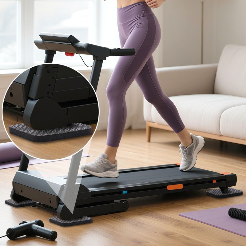 TOBWOLF 4PCS Anti-Slip Treadmill Mats, 10MM Thick High Density Walking