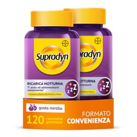 Supradyn Ricarica Notturna, Melatonina Per Dormire, con Vitamina B6, Passiflora e Melissa - Melatonina Forte 1mg Adulti - 120 caramelle gommose mirtillo